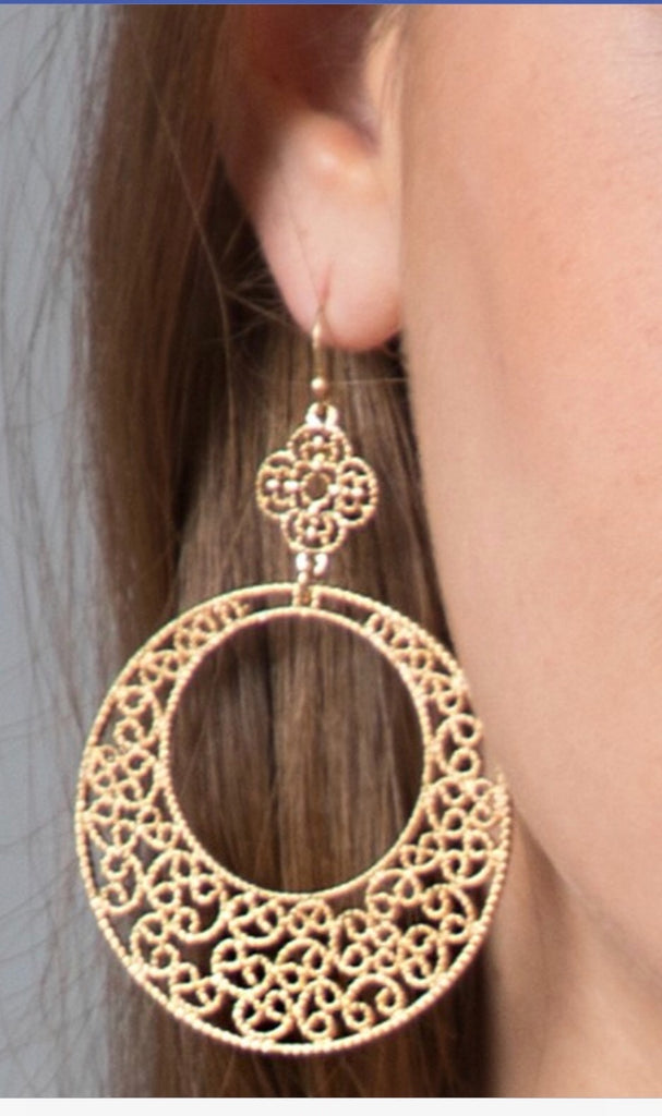 Large Gold Tone Filagree Circle Dangle Earrings Jewelry - Linda's Fab Fashions
