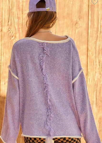 Oversized Purple Lavender Sweater w/Piping Detail