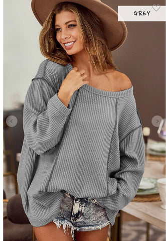 Gray Thermal Waffle Knit Everyday Top