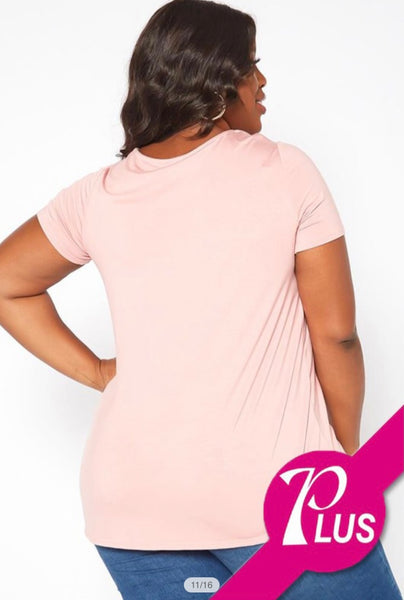 Plus Size Pink Cut Out Front Top Tee
