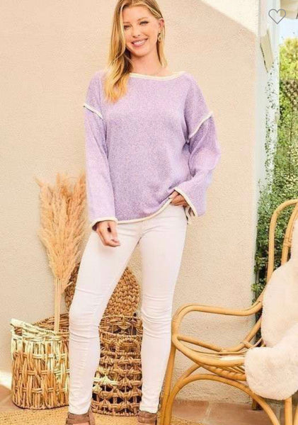 Oversized Purple Lavender Sweater w/Piping Detail