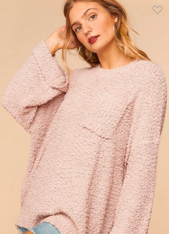Loose Fit Pink Soft Popcorn Sweater