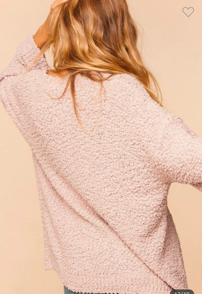 Loose Fit Pink Soft Popcorn Sweater