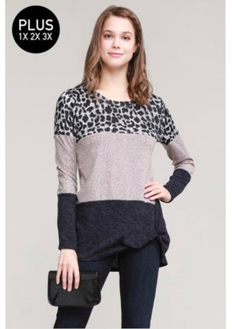 Plus Size Pink Sand Leopard Knotted Top - Linda's Fab Fashions