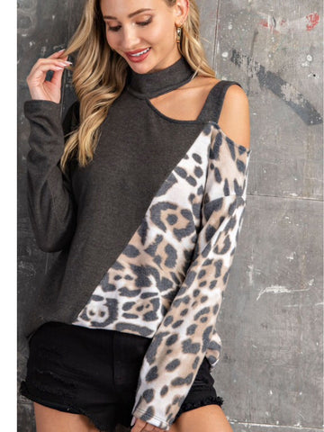 Leopard Animal Print Cold Shoulder Top - Linda's Fab Fashions