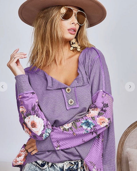 Vintage Purple Floral Sleeved Top